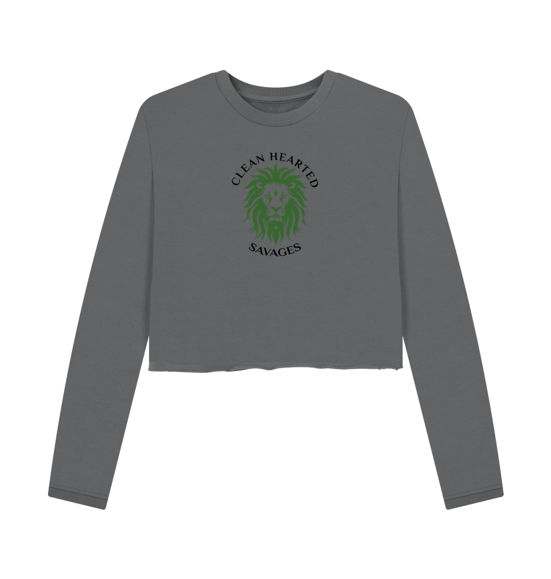 Slate Grey Women's Boxy Sweatshirt with Central Lion Logo