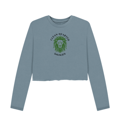 Stone Blue Women's Boxy Sweatshirt with Central Lion Logo