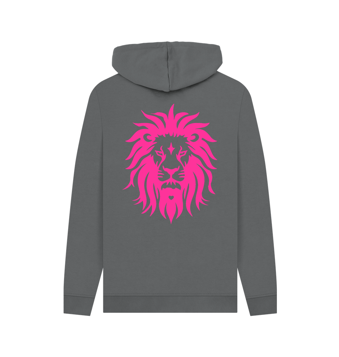 Clean Hearted Savages Organic Women's Dark Grey Hoodie with Pink Lion**