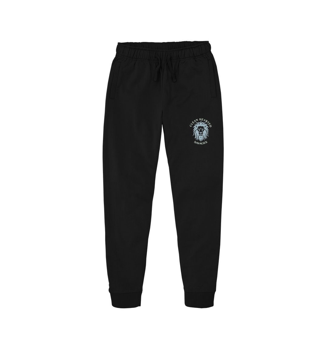 Black Men's Organic Joggers - Ice Blue Lion