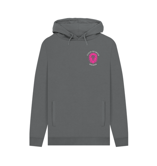Slate Grey Clean Hearted Savages Organic Women's Dark Grey Hoodie with Pink Lion**